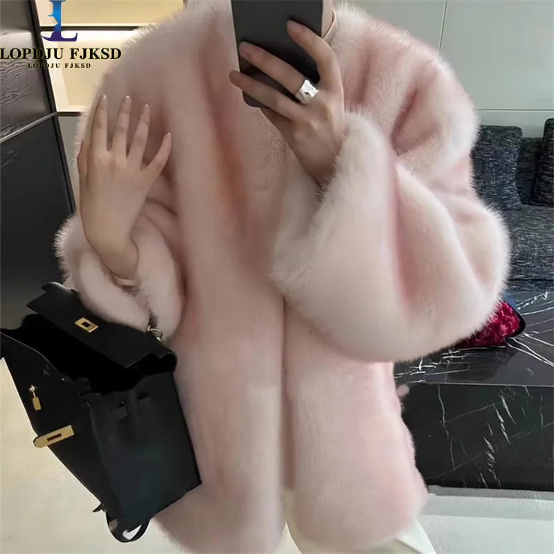 

Open Stitch Faux Fox Fur Coat for Women, O-Neck Long Jacket,Thick Warm Clothes,England Style,Autumn and Winter, 2024