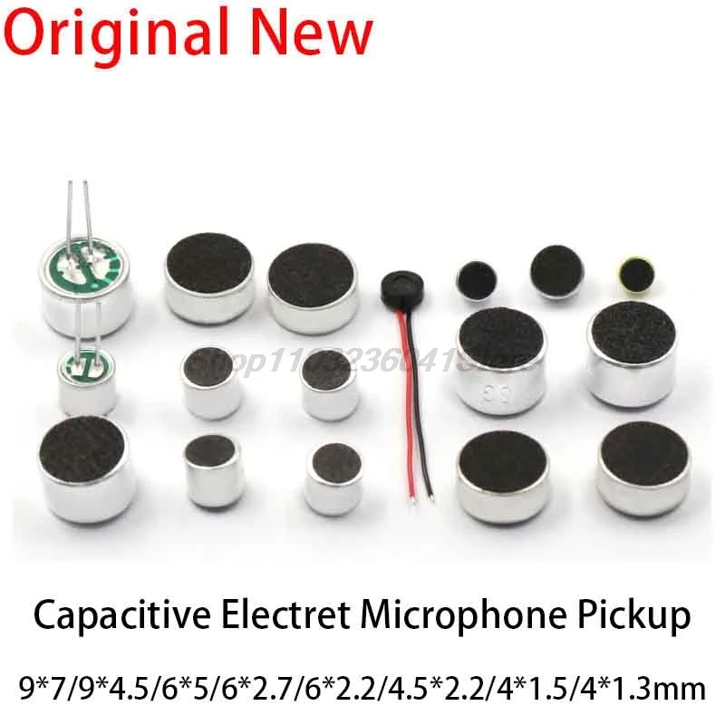 10PCS Mikrofon 9x7mm 9767 9x4.5 6x5mm 6050 6x2.2mm 6022 4.5x2.2mm 4522 4x1.5mm 4015 Mikrofon elektretowy z 2-pinowym przetwornikiem