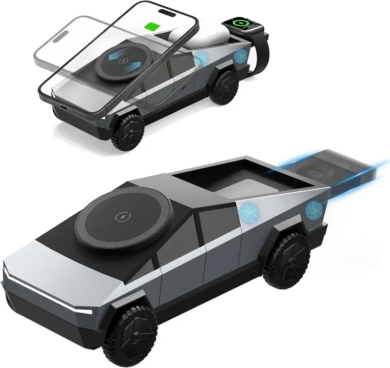 Wireless Charge Station with Car Model Design 1:25 Scale Fast Charging Station for iPhone 17  iWatch AirPod Rotating with Light