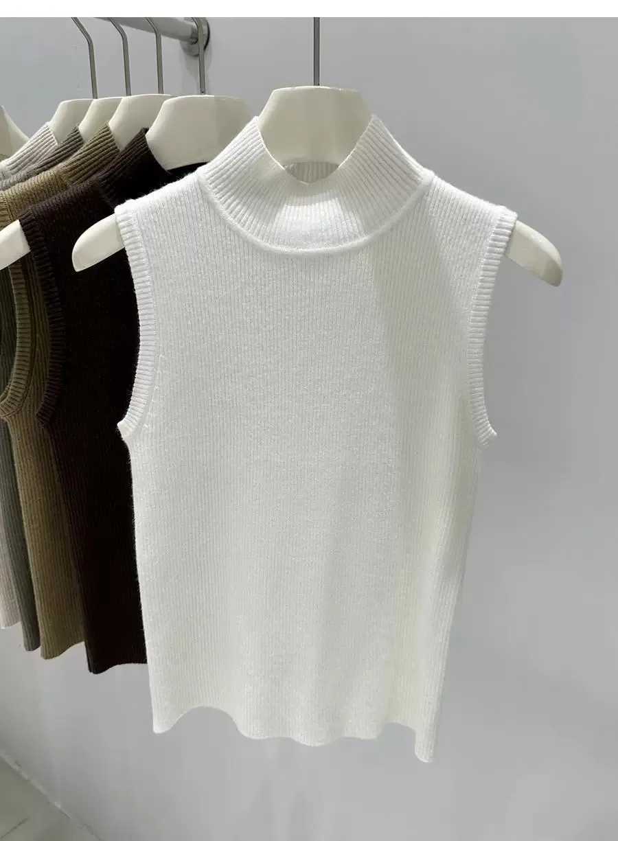 AOSSVIAO 2026 Sommer Neu Mock Neck Ärmellos Damen Strickpullover Slim Fit Basic Sweater Tank Top Vielseitige Innenbekleidung – Detail 4