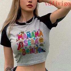Tomorrow Will Be Nice Graphic T-shirt Karol G Heart Crop Tops Women Manana Sera Bonito Cropped Tee Shirt Funny Y2k TShirt Female
