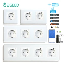 BSEED-Prise murale WiFi EU Smart Tuya, Prises électriques, Moniteur d'alimentation, Google Smart Life, Alexa Voice Control, Panneau en verre