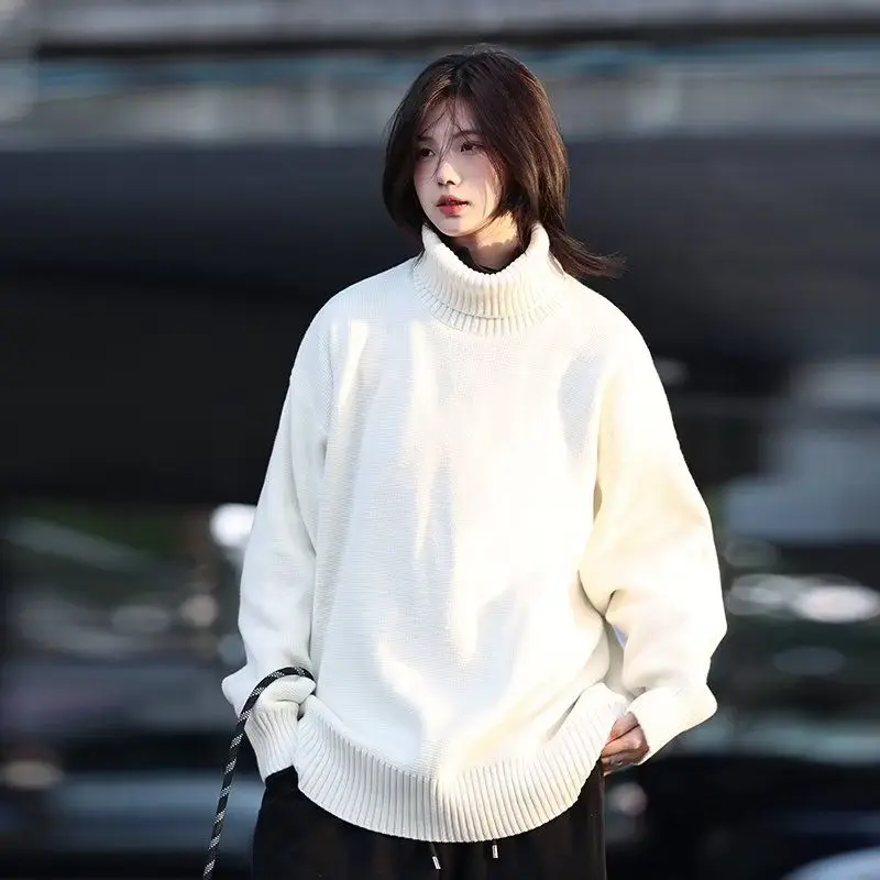 

Men's High Collar Sweater Thiened Loose Fit Trendy Korean Sle Student Hong Kong Sle Casual Lazy Sle Hole Design Autum...