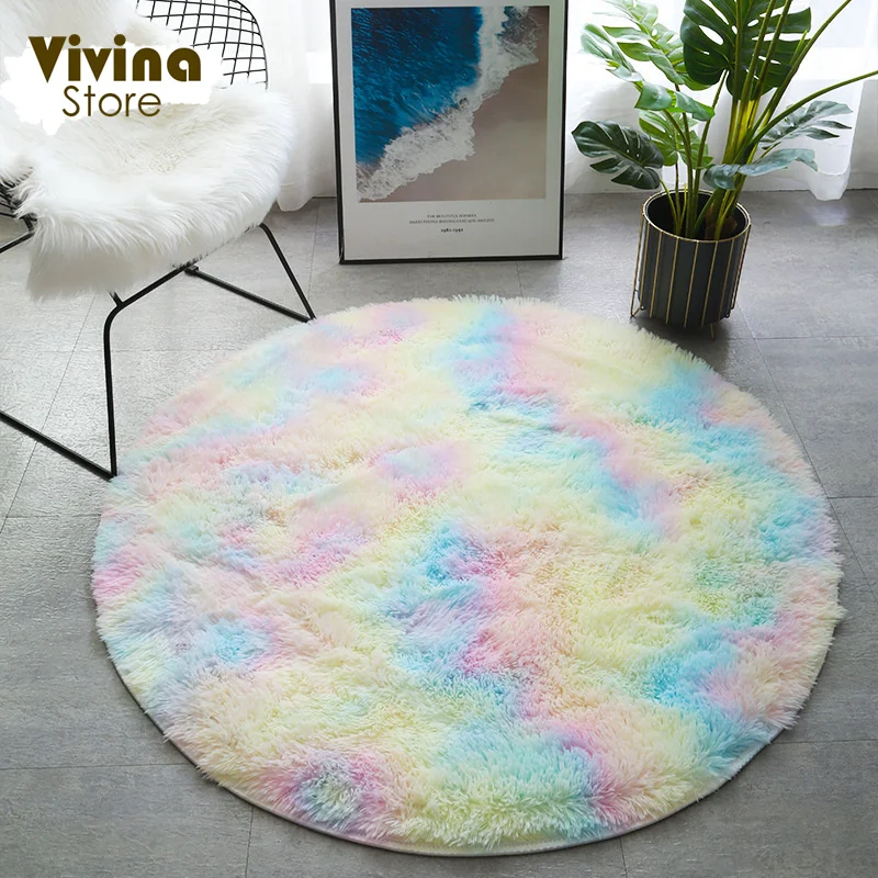 Pinterest-Tapis rond en peluche moelleux pour chambre d\'enfant, tapis de cercle, décor de chambre Shaggy, mignon, doux, Hpronostic Girl, lit Lea