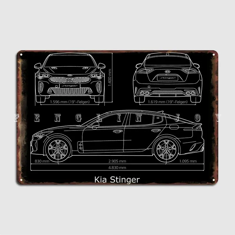Kia Stinger 2019 Blueprint Metal Plaque Poster Wall Cave Pub Garage Printing Mural Painting Tin Sign Posters
