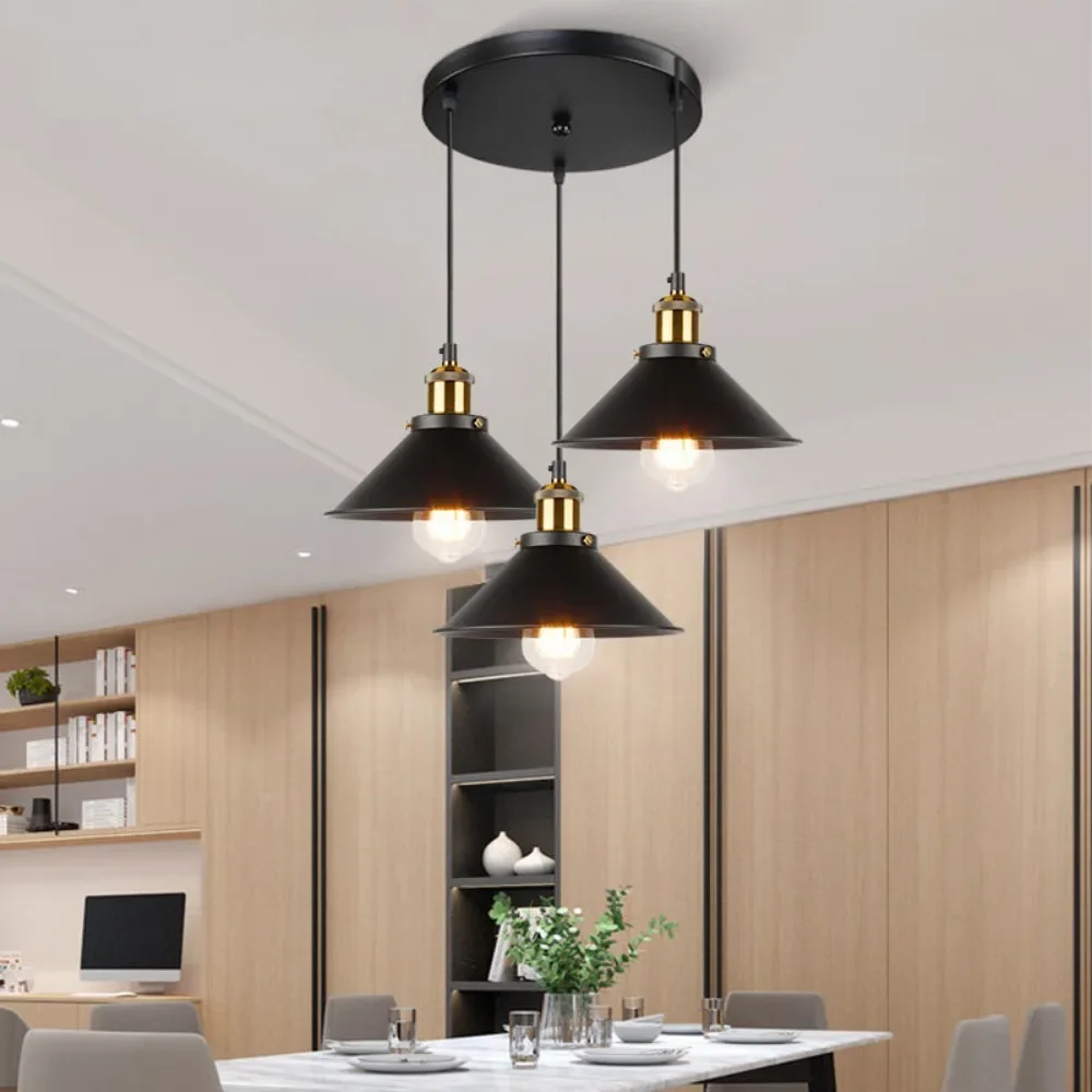 

Kitchen Industrial Pendant Light Island Hanging Lamp Black Metal Shade Modern Fixtures for Dining Living Room Bar Hallway