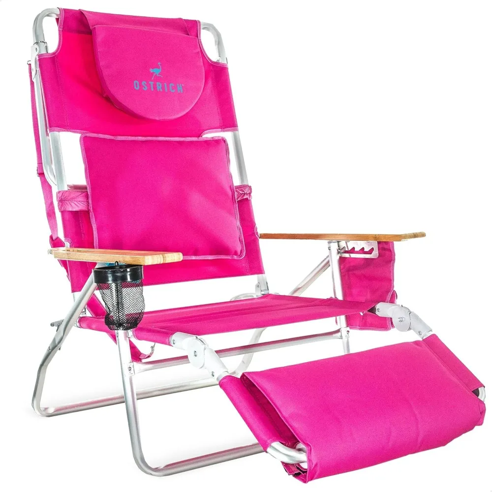 

Reclining Lounge Chair, Deluxe 3 in 1 Folding Outdoor Beach Lounger, Pink - Compact and Portable Recliner for Pool Tanning, Law