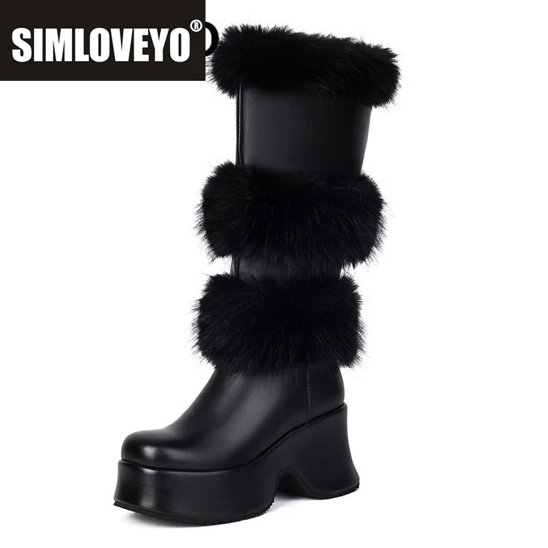 

SIMLOVEYO 2024, новые женские сапоги до колена с квадратным носком на блочном каблуке 7,6 см, на платформе Hill Furry без шнуровки, модная зимняя обувь для вечеринок, Bota 41 42 43
