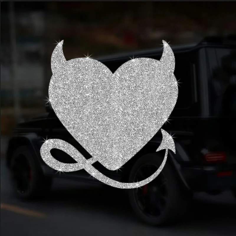 A Heart-Shaped Sticker with Devil Horns and Arrow Shaped Tail, Shiny Sticker, Wall Sticker, Doors Sticker, Car Sticker