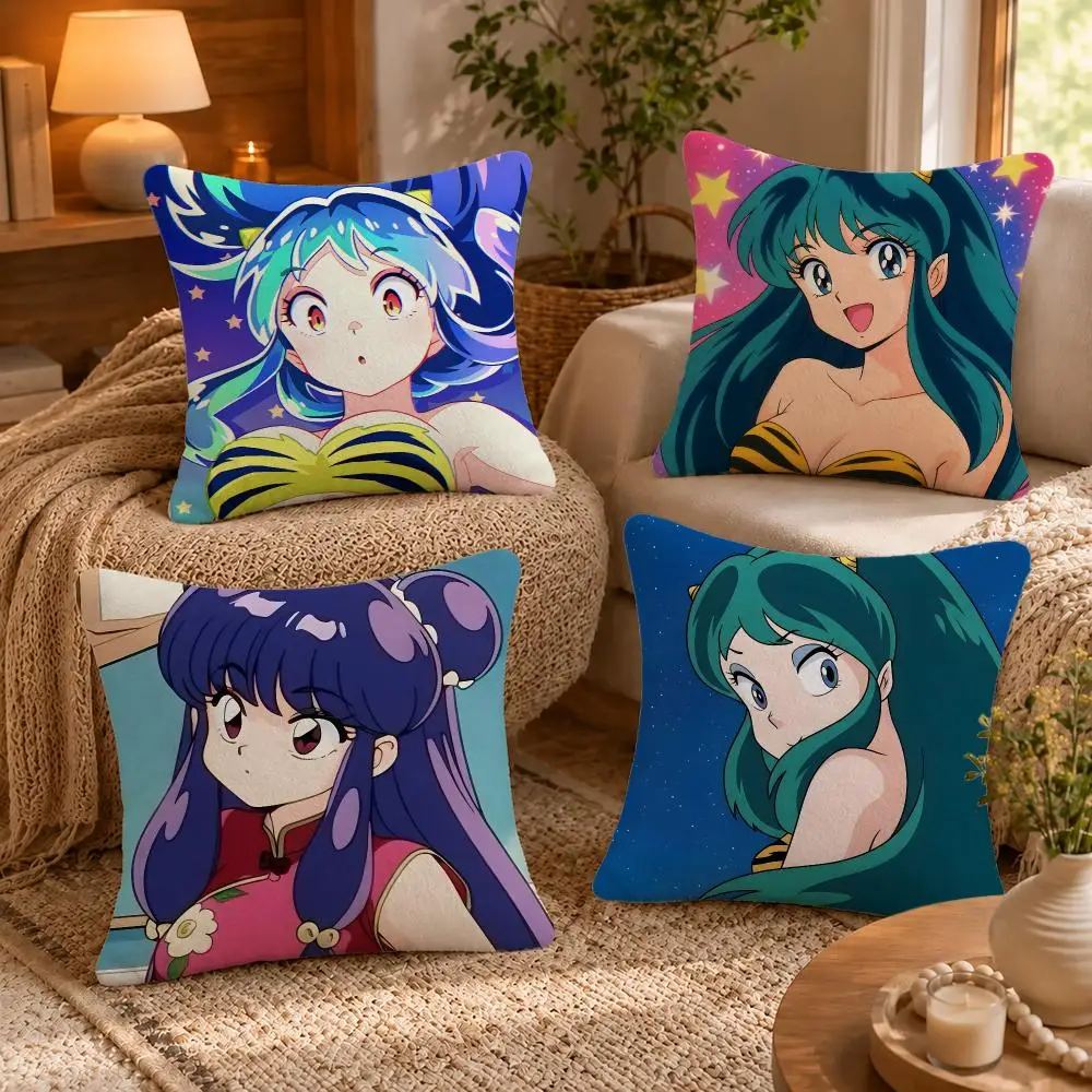 Urusei Yatsura Lum Invader Cushion Cover Short-Plush Cushion Cover Pillowcase — Suitable for Sofas Bedrooms and Home Decor