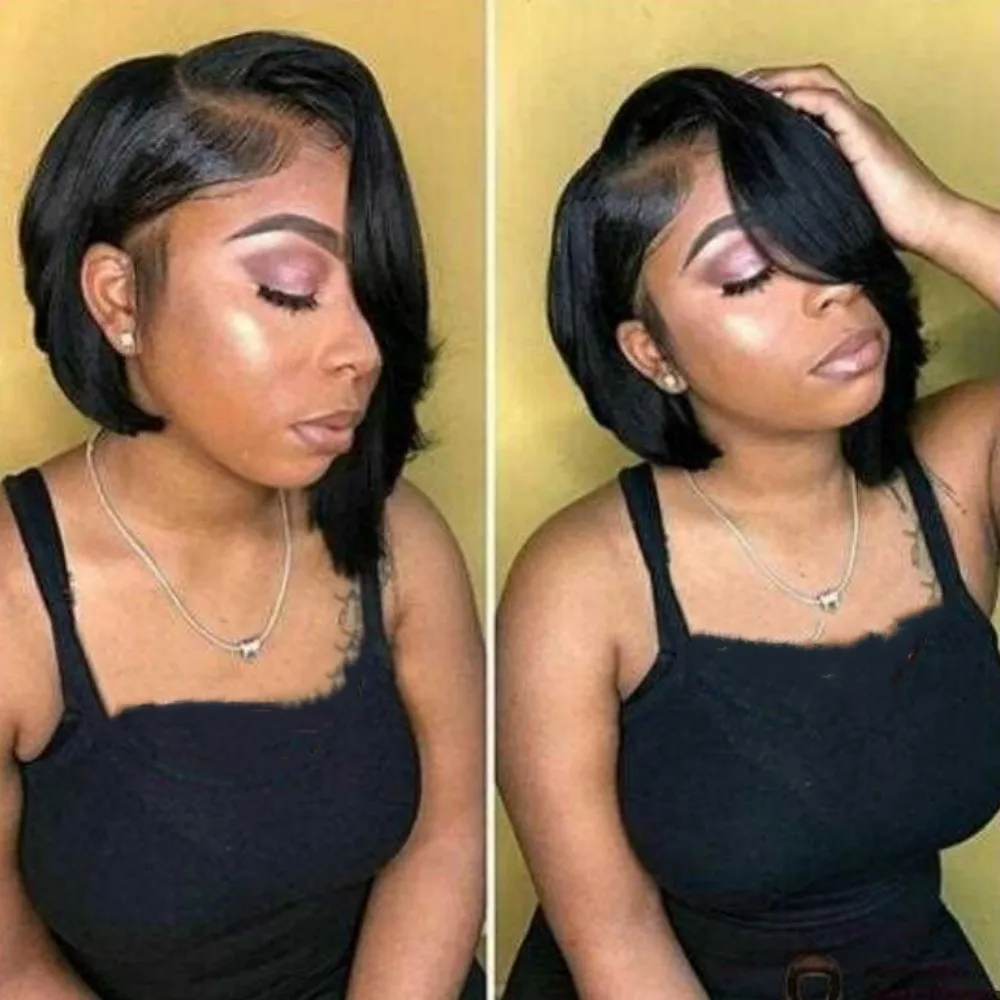 접착제 없는 보브 가발 인모 프리 플러킹 프리 컷 13x4 레이스 클로저 보브 가발 여성용