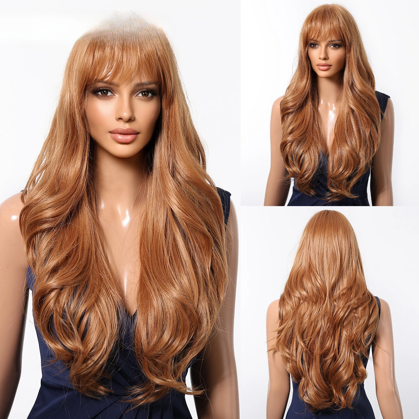 

Qi bangs big wave burgundy long curly hair European and American style fashion natural fluffy wig full hair style