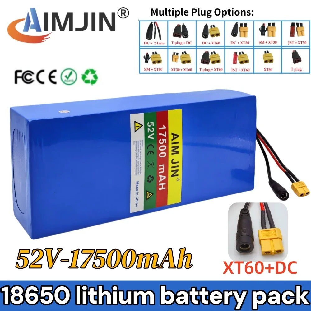 14S5P 18650 lithium battery 52V 17500mAH with BMS 1500W high-power Suitable for electric scooters, mountain bikes