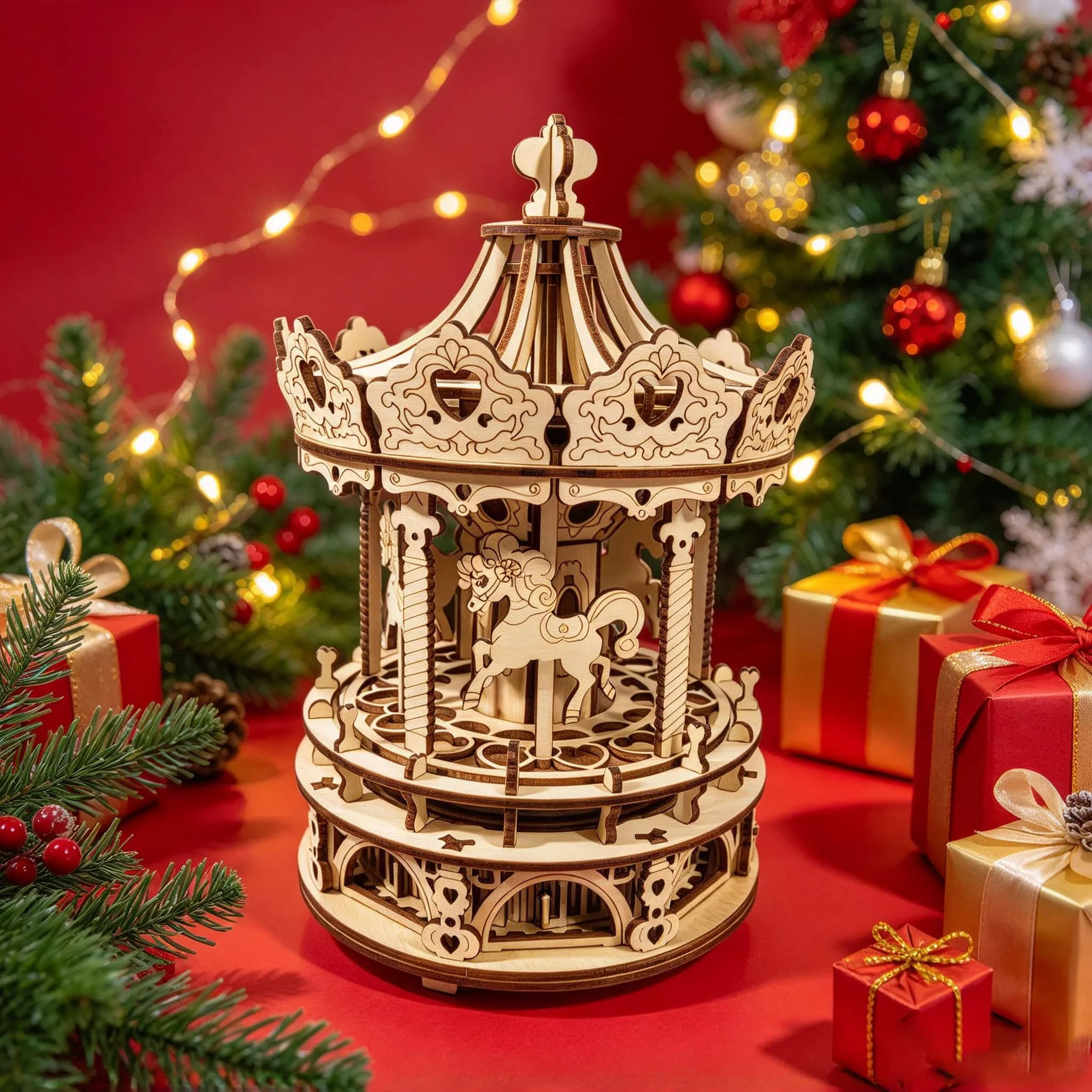 3D Wooden Carousel Music Box Puzzle, DIY, Holiday Gift, Desk Ornament, Romantic Gift, Top Christmas Choice