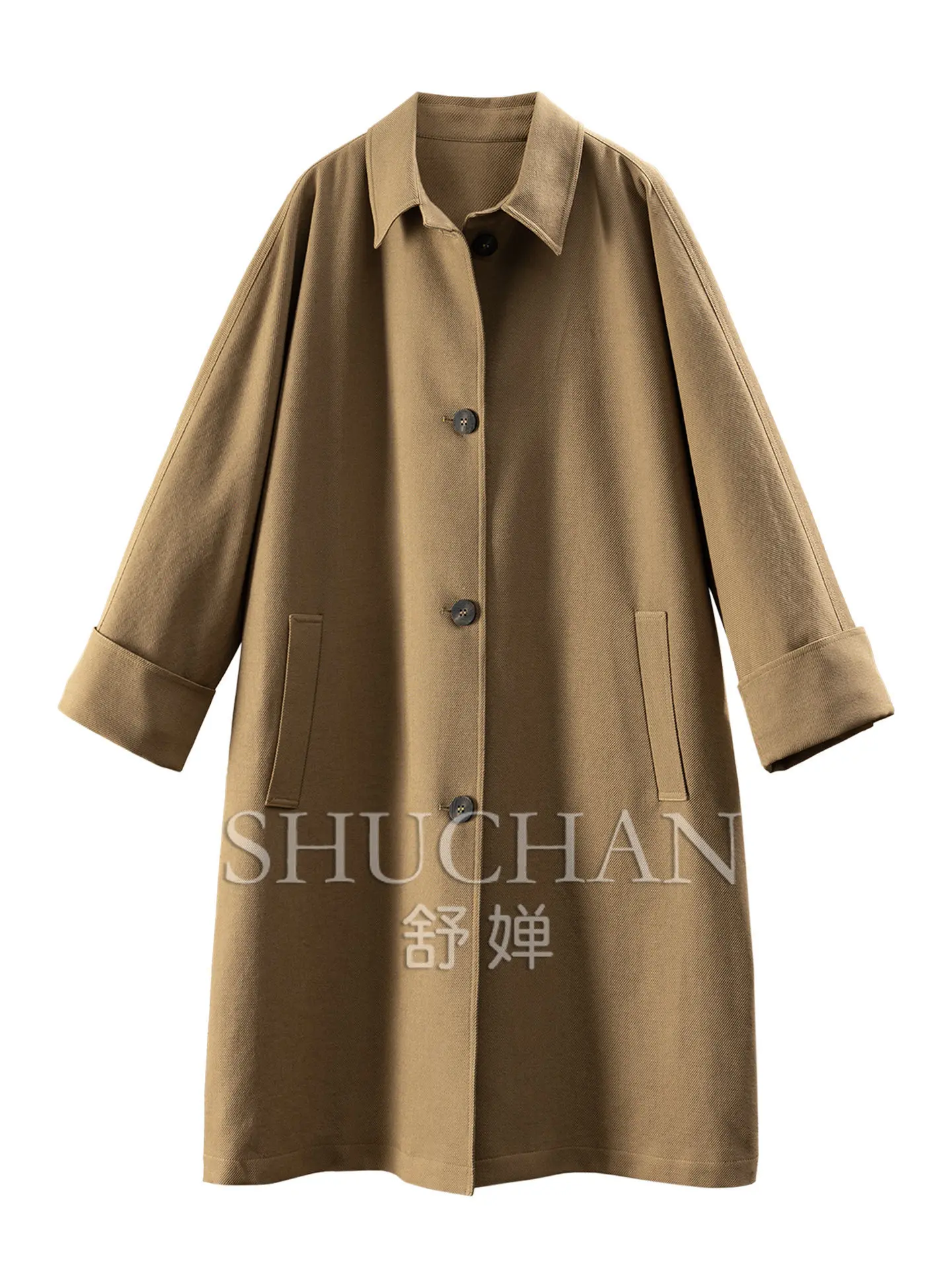 British Trench Jane Haute Couture Thin Aura Cocoon Medium and Long Lapel Trench Coat Female 58G8