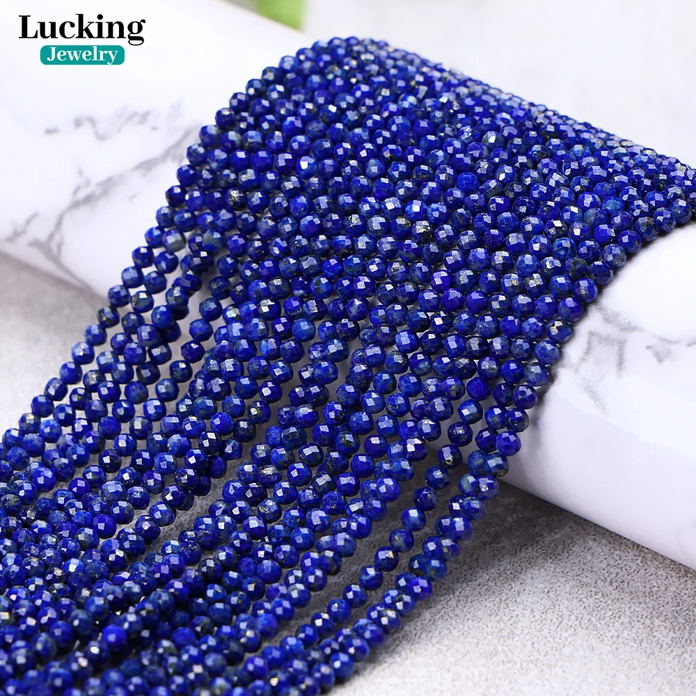 100% Natural Lapis Lazuli Faceted Loose Stone Beads For Jewelry Making Bracelet Necklace Accessories 15'' 4 6 8 10 12mm