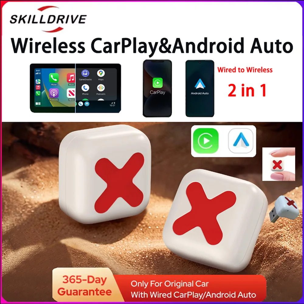 

Skilldrive 2025 Mini Wireless CarPlay Android Auto Adapter Bluetooth WiFi Fast Connection for OEM Wired CarPlay Android Auto Car