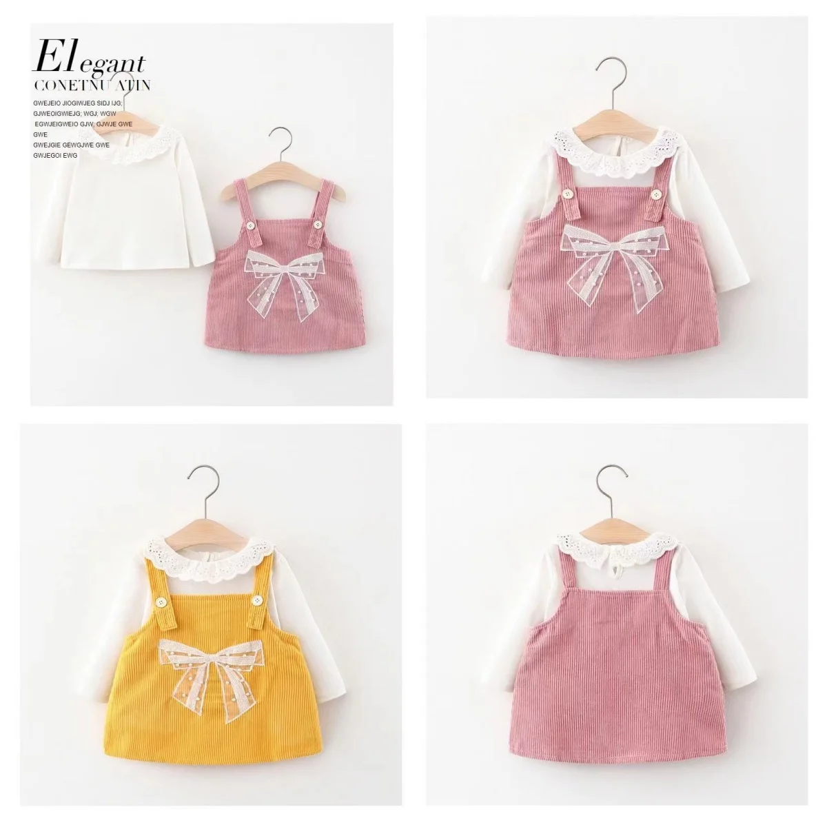 

Children's Clothing Wholesale Spring And Autumn Dress New White Base Shirt With Big Bow Suspenders Skirt Children's Suit Girl