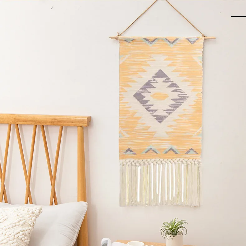 

Nordic ins geometric cotton tassel tapestry decorative painting bedroom background wall fabric hanging painting fabric