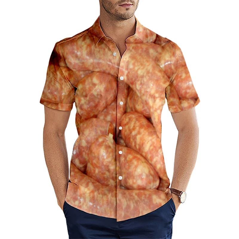 Camisa casual de sorvete masculina, camisa havaiana, engraçada estampa 3D, manga curta, roupa respirável, nova, verão