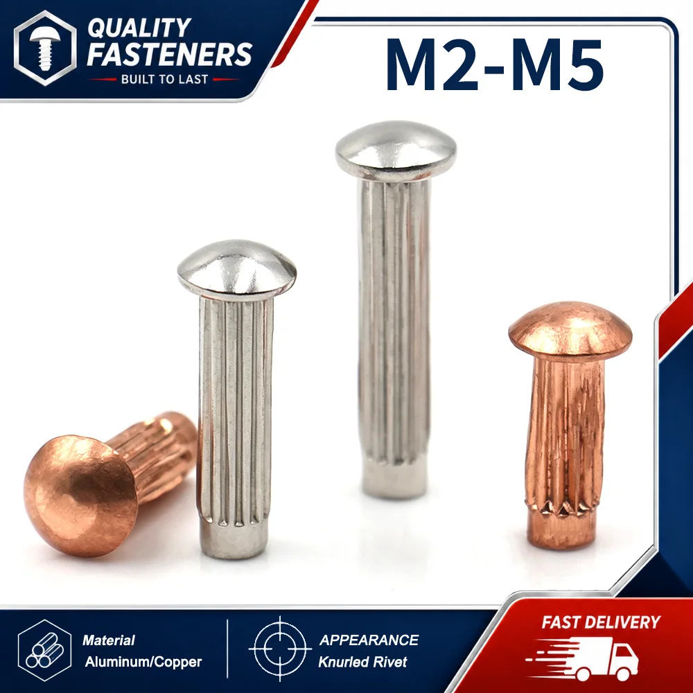 10~200pcs Aluminum Copper Round Head Knurled Slant Solid Rivets Nameplate Leather DIY Furniture Fasteners M2 M2.5 M3 M4 M5