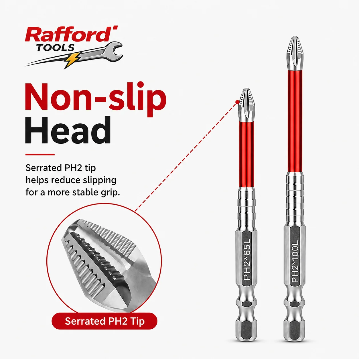 Rafford 9PCS PH2 Red Sleeve Silver Drill Bit Set K5 Steel 1/4