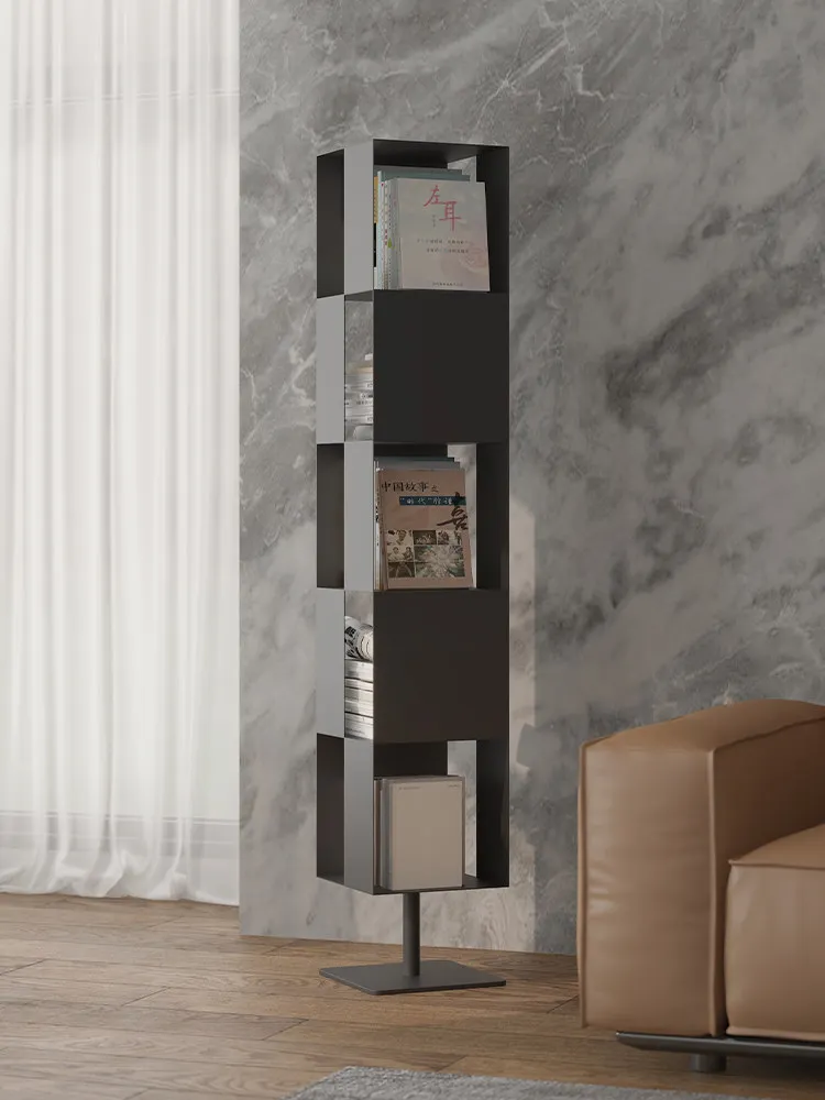 Italian minimalist rotating bookshelf, floor shelf