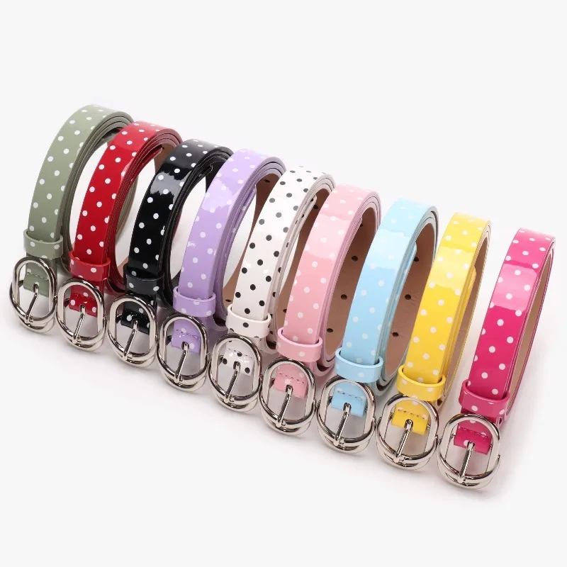 IF IFOND Dopamine-Inspired Millennial-Style Sweet Girl Polka Dot Patent Leather Thin Belt Versatile for Women’s Jeans and Pants