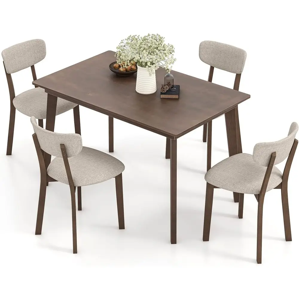 

4-Seat Curved Backrest Dining Set with Padded Seats, Rubber Wood Legs, Ideal for Kitchen, Breakfast Nook, and Living Room