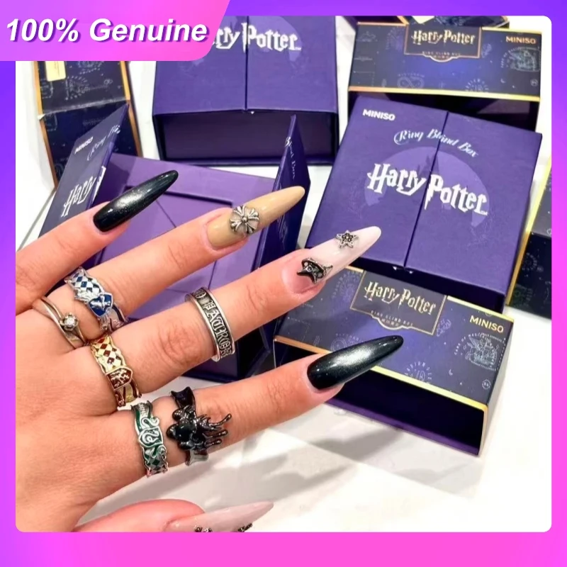 Anillo Original de Harry Potter en Caja Sorpresa, Anillo Abierto Ajustable con Cristal Rosa en Forma de Corazón, Artículo Coleccionable de la Película, Regalo para Fans