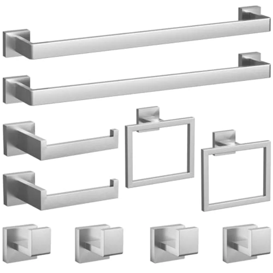 

Набор из 10 предметов для ванной комнаты: держатель для полотенец 23,6 дюйма, комплект аксессуаров из нержавеющей стали, вешалки для полотенец