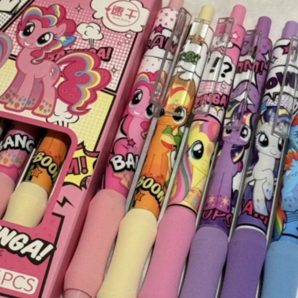 6pcs Kawaii Anime Peripheral My Little Pony Cartoon Black ST Quick-dry Gel Pen Diary Marker Pen Pupil Stationery Festivals Gift