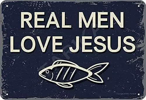 BIGYAK Real Men Love Jesus 20X30 cm Vintage Look Metal Decoration Painting Sign for Home Kitchen Bathroom Farm Garden Garage Ins