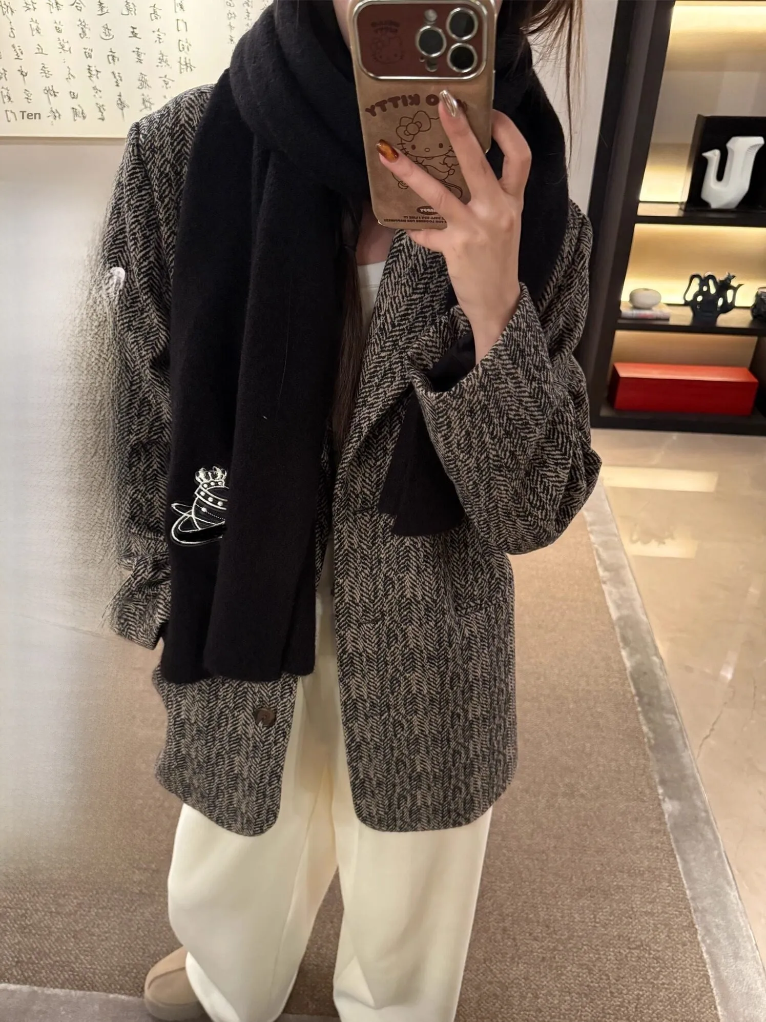 

Женский шерстяной кардиган Anline свободного кроя в стиле смокинга с глубоким V-образным вырезом, длинными рукавами, для повседневной носки