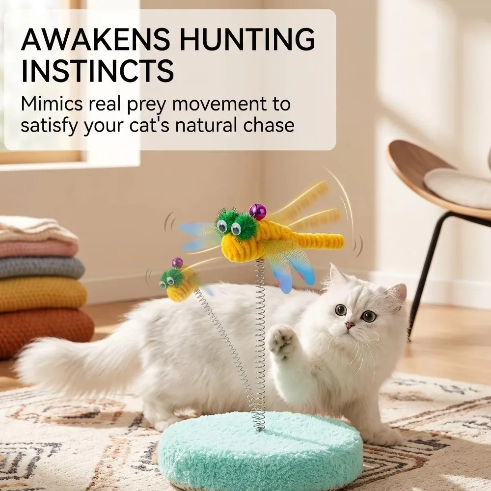 Dragonfly Design Cat Spring Toy Googly Eyes Wobble Bounce Interactive Cat Toy with Bell Scratch Resistant Pounce Play Toy