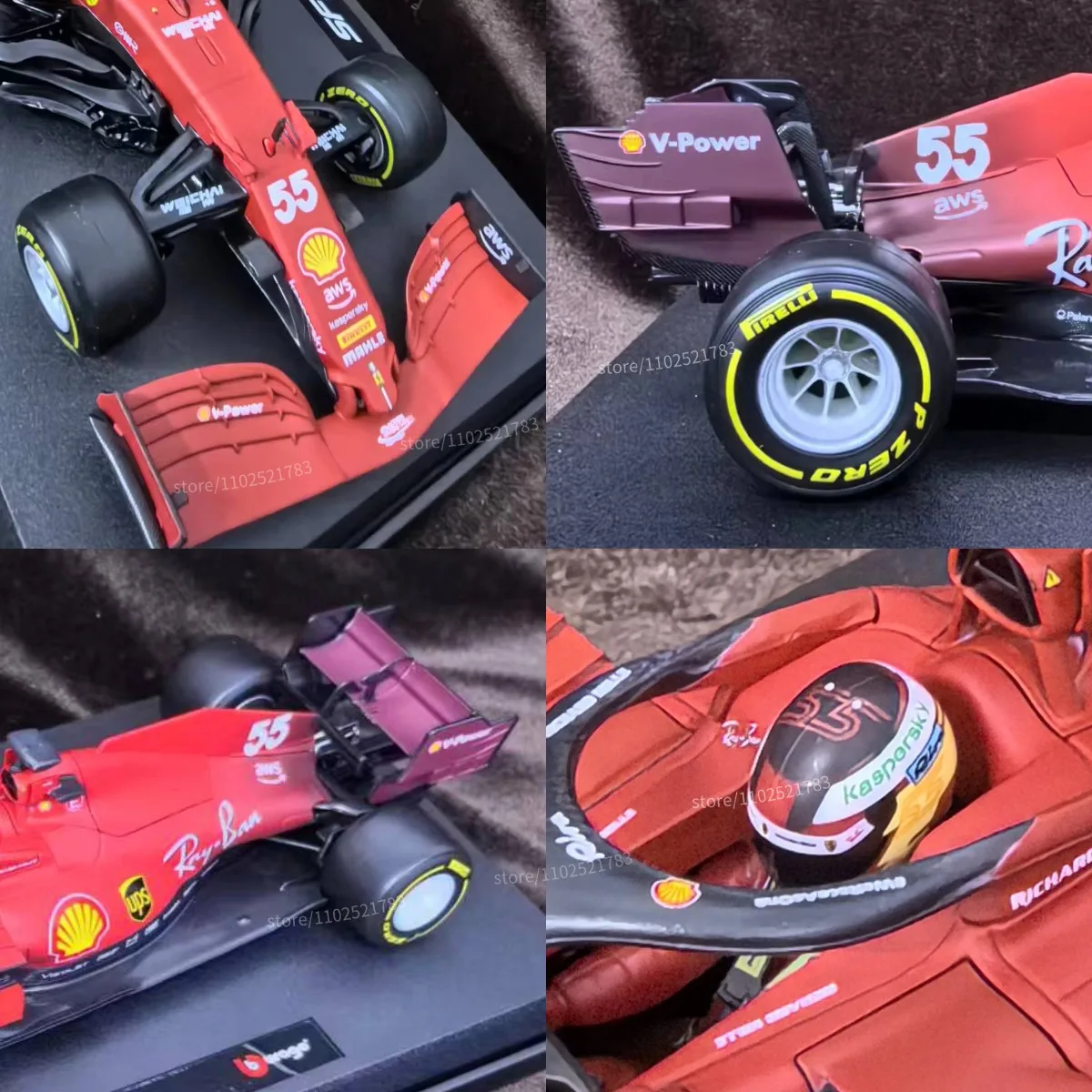 Bburago 1:18 Scuderia Ferrari SF21 # 55 Sainz Jr. F1 Modello di auto, scala Formula 1 Replica in miniatura Figura Giocattolo regalo di Natale per bambini