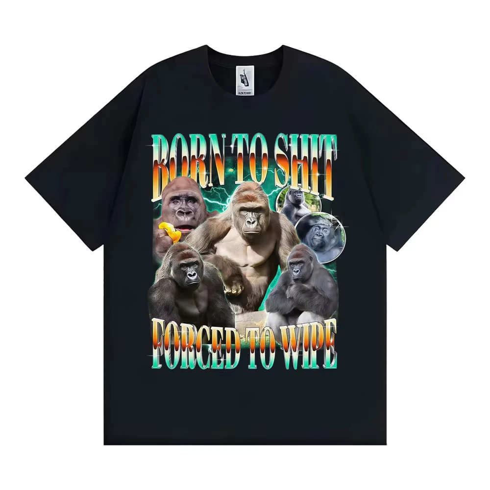Lustige Gorilla-T-Shirts „Born To Shit Forced To Wipe“, Y2K-Ästhetisches T-Shirt für Damen, Sommer-Tops, hochwertige T-Shirts