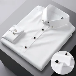 Camisa de negocios de calidad para hombre, manga larga, elástica, cómoda y sin planchado, ropa ajustada coreana