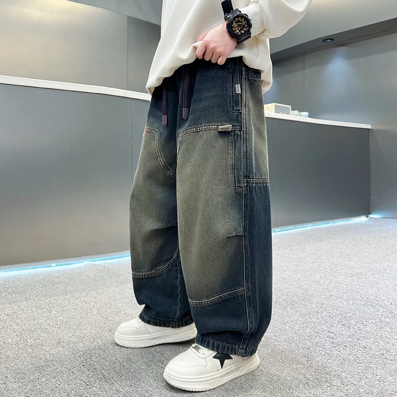กางเกงยีนส์เด็กทรงบิ๊กบอยสไตล์ฮาราจูกุเรโทรสุดเทรนดี้ ฮิปฮอป y2k สตรีทแวร์ กอธิค แคชชวล สำหรับเด็กนักเรียน วินเทจ