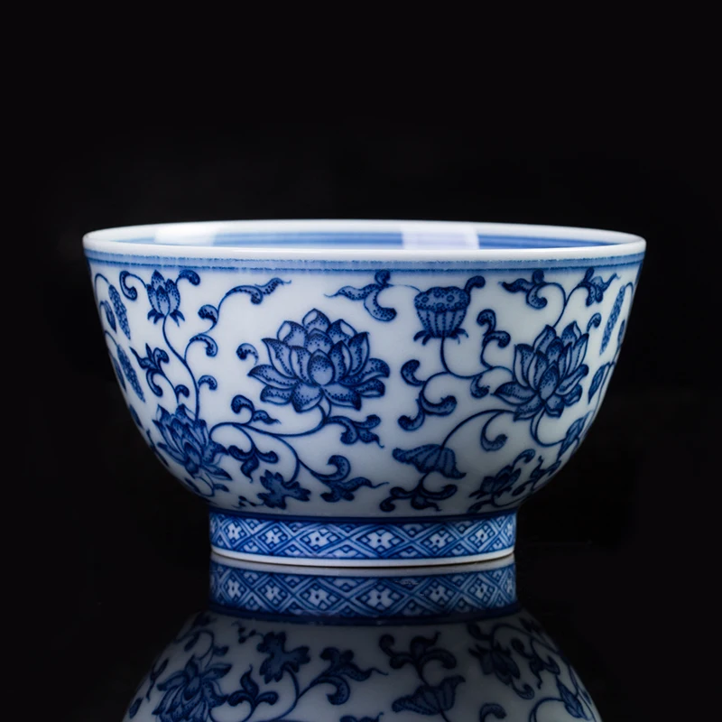 

Набор для чайной церемонии из фарфора ручной работы из Цзиндэчжэня, сине-белый, с ручной росписью лотоса, оптом