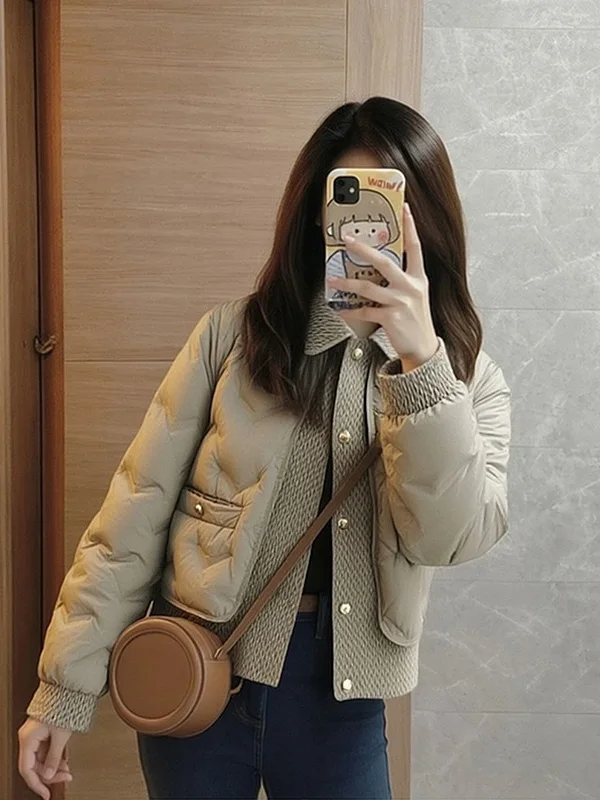 

Winter Thickened Short down Jacket Women's Loose Fit Collar Pressed Glue Cotton Coat Warm Outerwear Polyester Fiber Long Sleeve