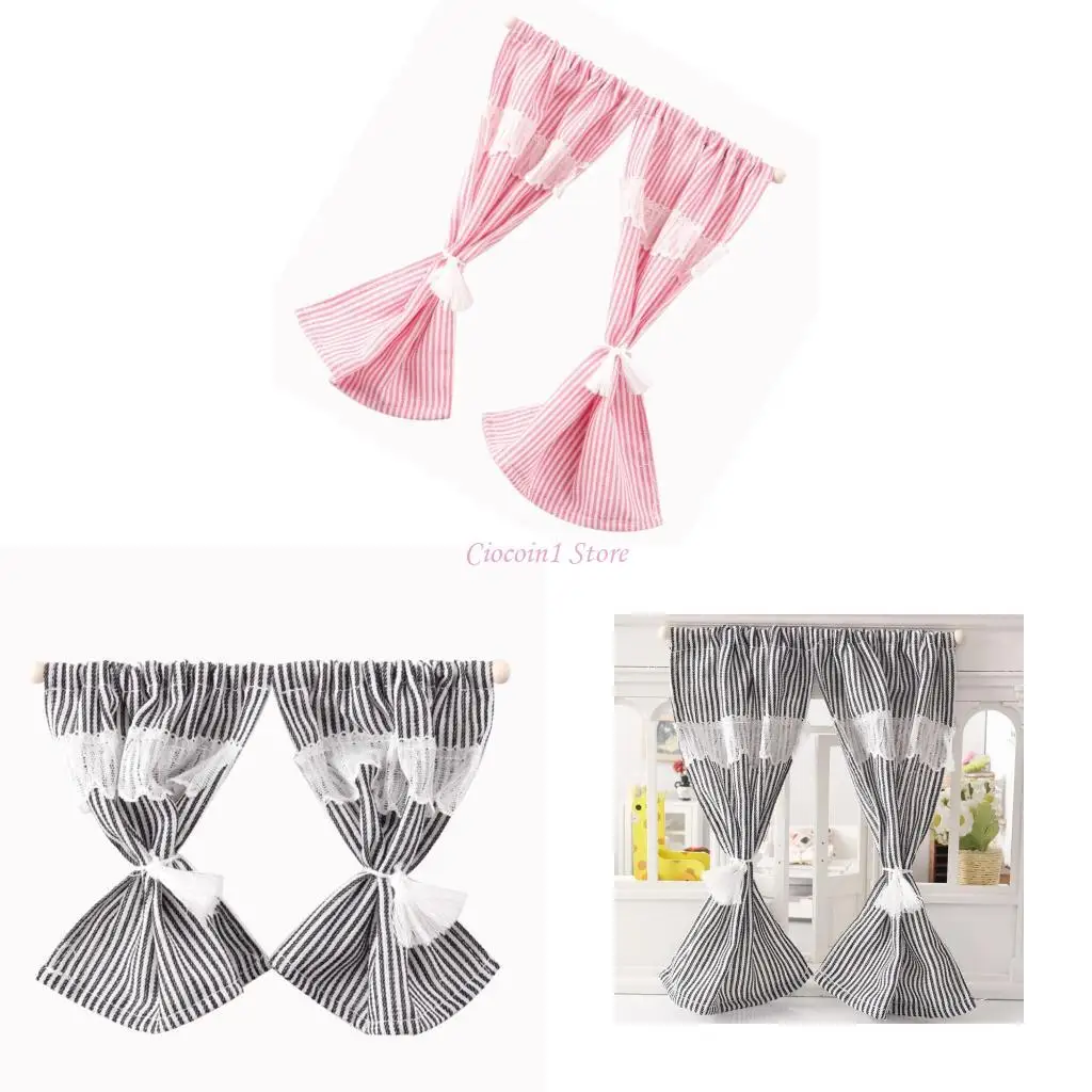 

Y1UB Striped Window Curtain For 1/12 Model Dollhouses Display Living Room Arrangement