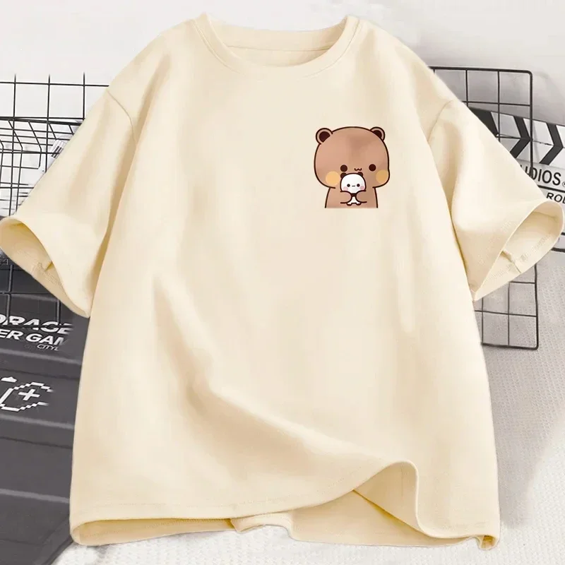 Panda Bear Bubu Dudu and Their Babies T Shirt Fashion Funny Couple T-shirt Women Fashion Casual Short Sleeve Tees Clothing
