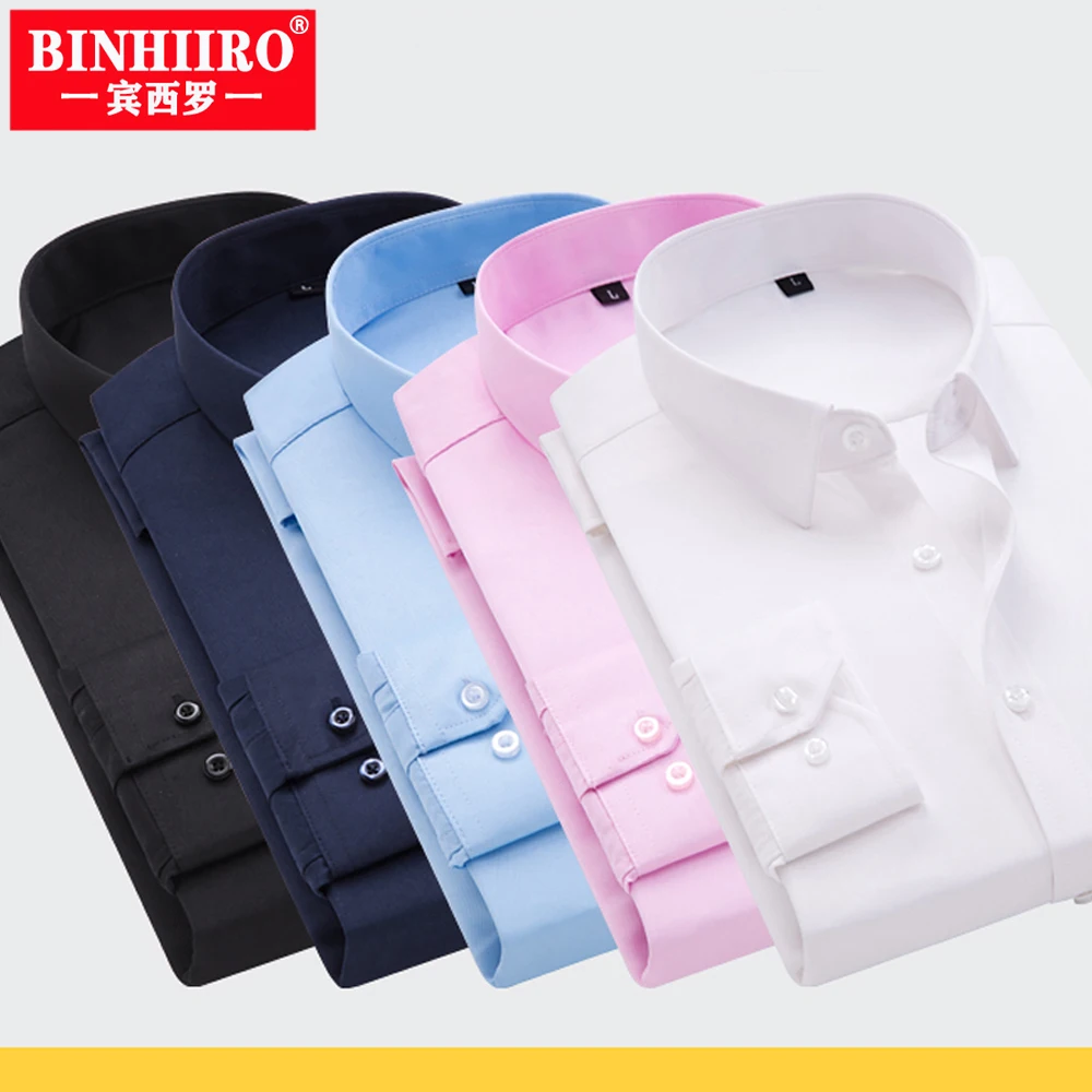 

BINHIIRO Men's Solid color Basic Shirt Casual Fashion Long-Sleeved Shirt High-Quality Spring Regular Slim Hot Selling Shirt Men