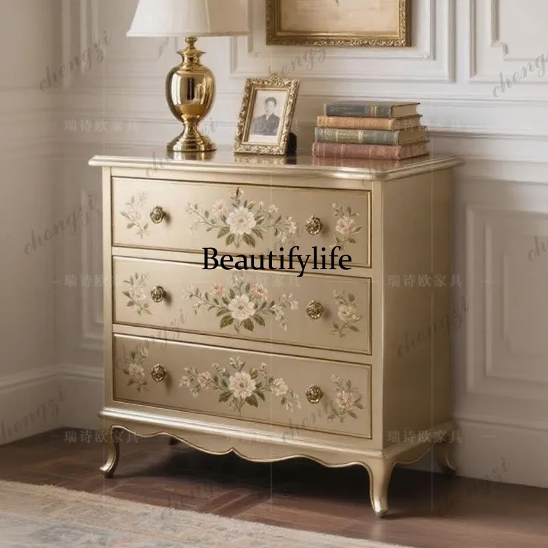

Retro storage cabinet American country solid wood locker European painted bedside cabinet