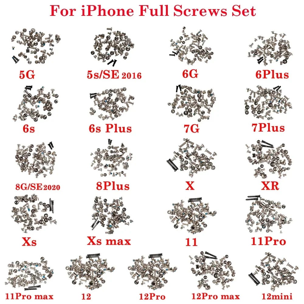 Full Set Screws With 2pcs Back Cover Dock Connector Bottom Screws For iPhone 5 5S 6 6S 7 8 PLUS X XR XS MAX 11 12 13 14 Pro Max