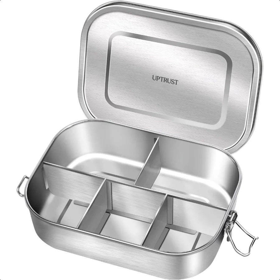 

Stainl Steel Bento Lunch Food Box Container 5Compartment Large 1400ML Metal Bento Lunch Box Container for or Adults with Lockab