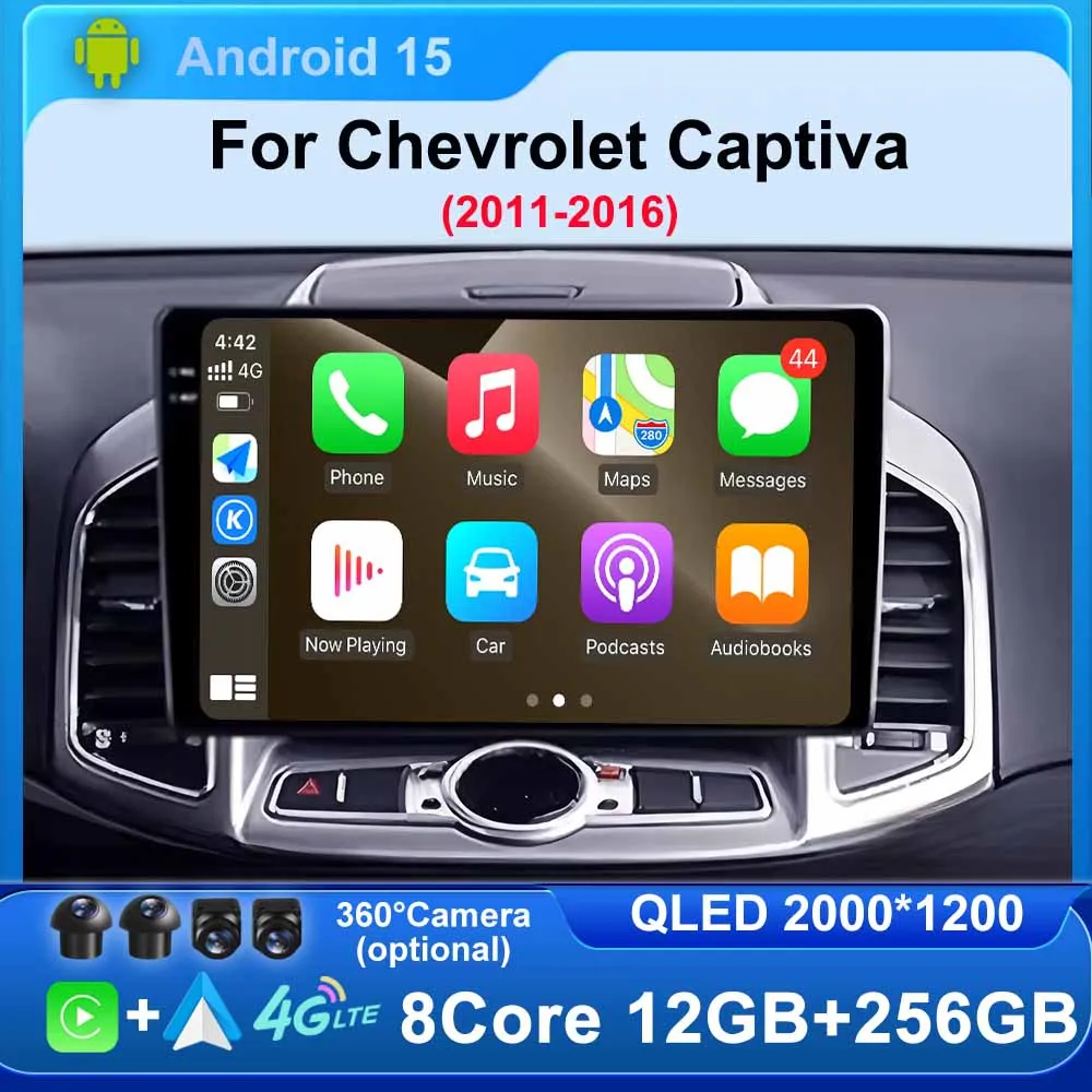 

Android 15 Radio Car GPS Multimedia Player Touch 2K QLED Screen For Chevrolet Captiva 1 2011 - 2016 Wireless WIFI BT CarPlay
