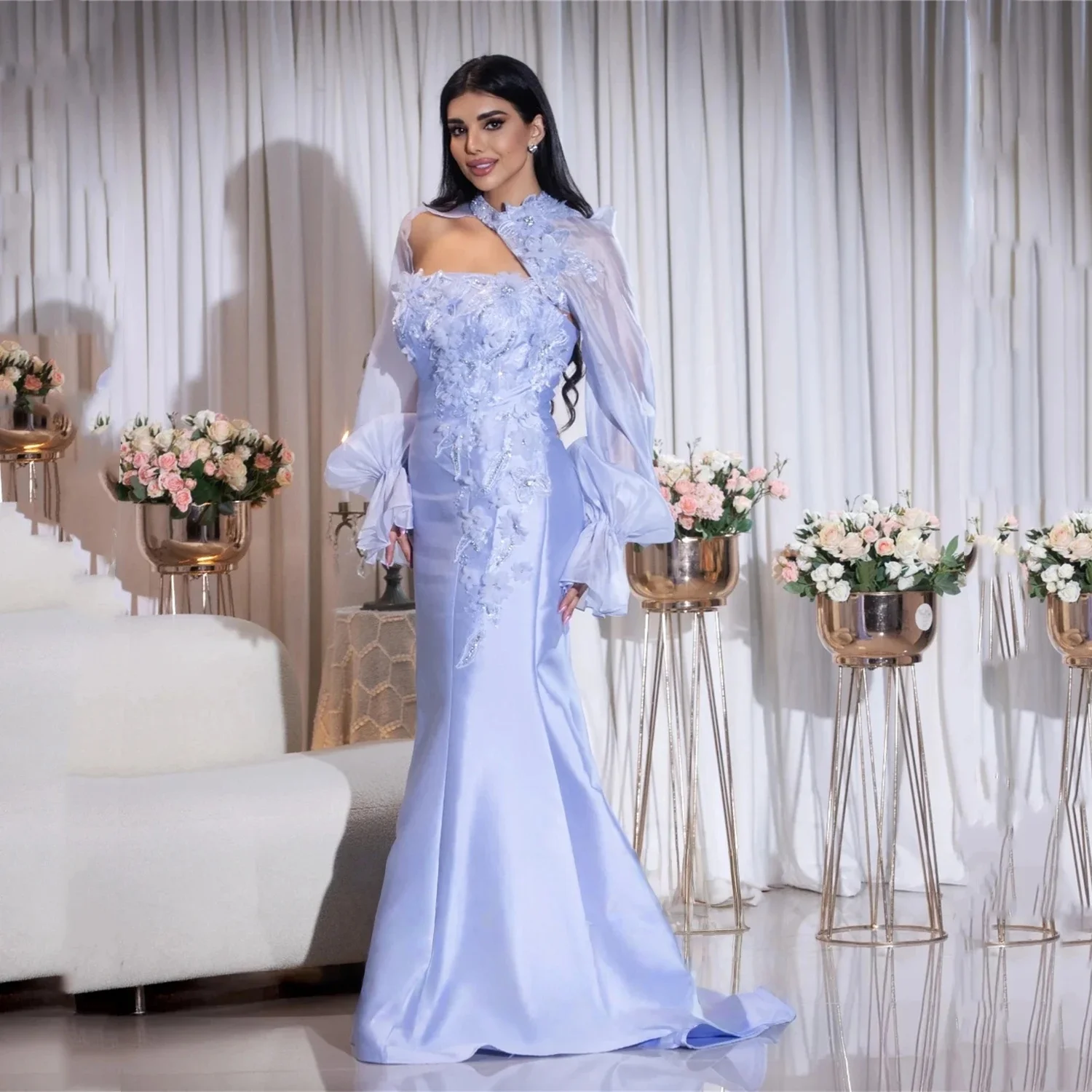 

Lilac Floral Long Bespoke Occasion Gown Evening Dresses Pastrol Unisex Jersey Retro Dubai Saudi Arabic Israel Prom Customized