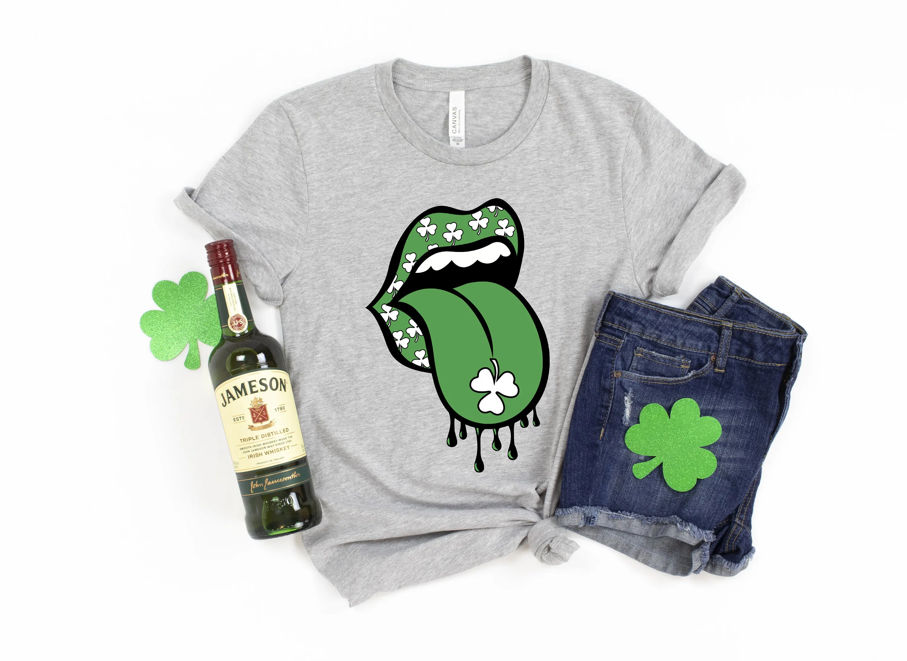 St Patricks Day T Shirt Lucky Shamrock Lips Four Leaf Clover Saint Patrick'S Irish